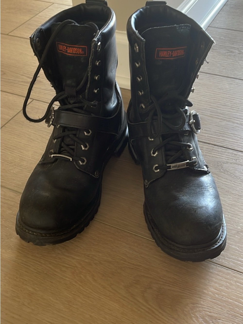 Harley-Davidson Men's Black Leather Lace-Up Motorcycle Boots with Strap